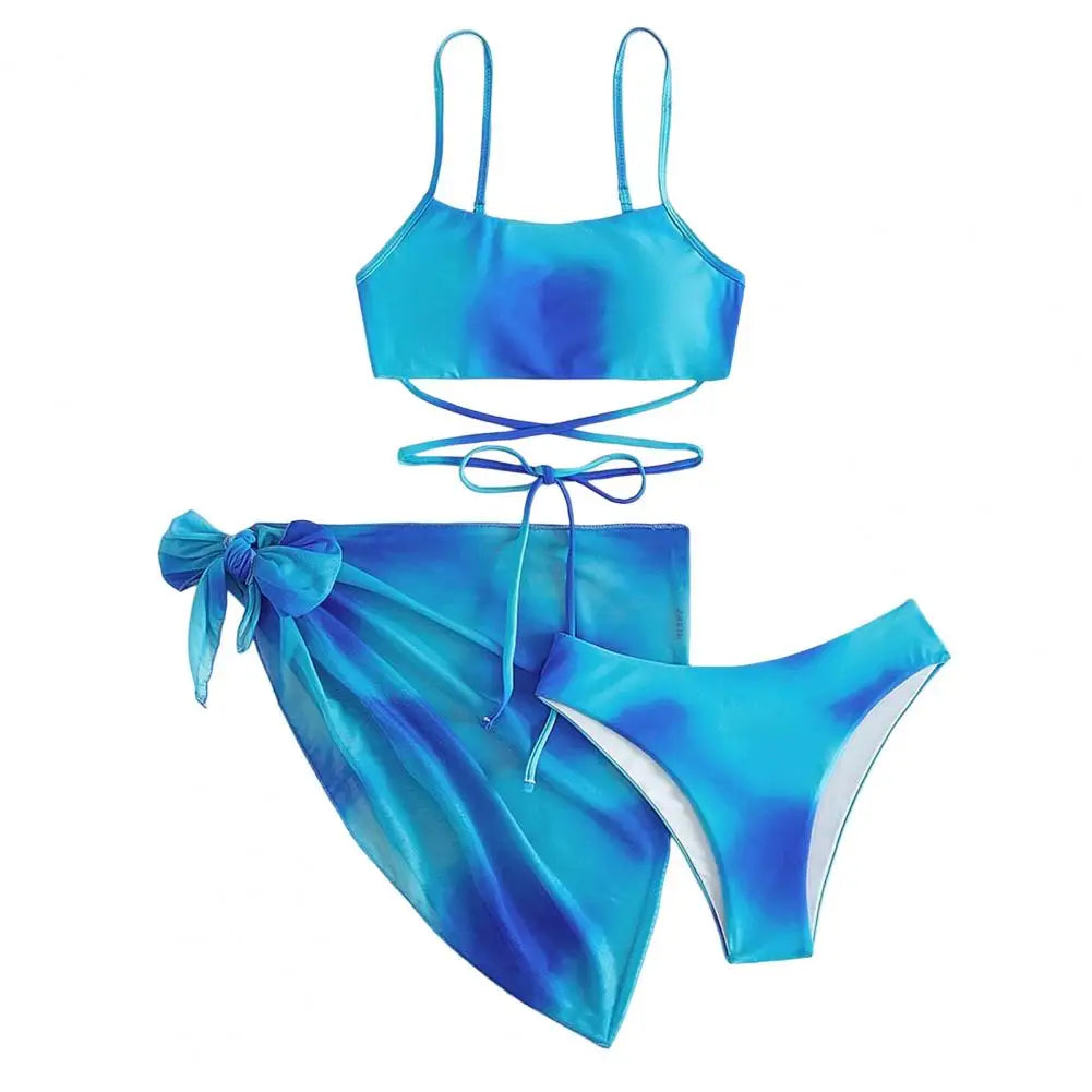 Sunset Waves 3-Piece Bikini Set – Tie-Dye Swimwear | Siren Cove