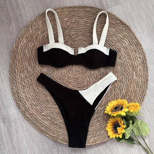 The Noir Mosaic Bikini – Bold Patchwork Swimwear | Siren Cove