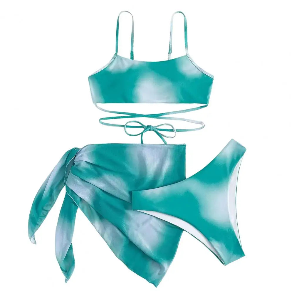 Sunset Waves 3-Piece Bikini Set – Tie-Dye Swimwear | Siren Cove